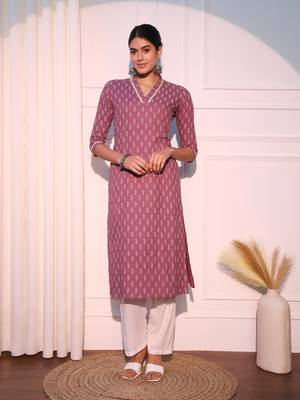 women mauve straight pure cotton kurta 1