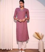 women mauve straight pure cotton kurta