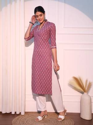 women mauve straight pure cotton kurta 2