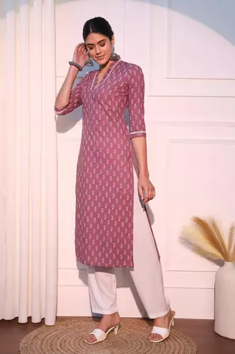 women mauve straight pure cotton kurta