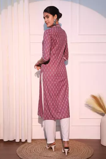 women mauve straight pure cotton kurta