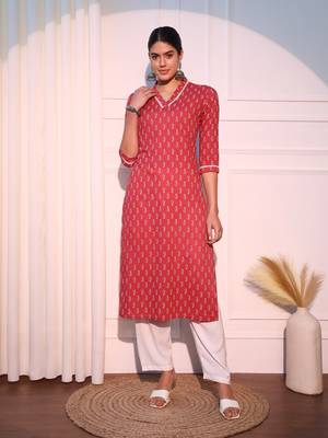 women pink straight pure cotton kurta 1