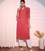women pink straight pure cotton kurta