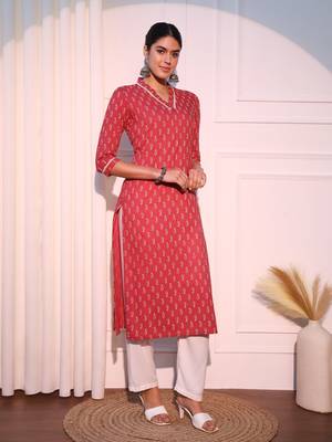 women pink straight pure cotton kurta 2