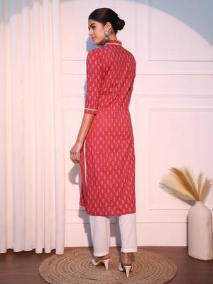 women pink straight pure cotton kurta 3