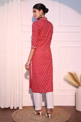 women pink straight pure cotton kurta
