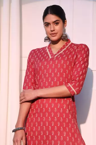 women pink straight pure cotton kurta