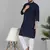 Men cotton embroidered sequined navy blue kurta with elastic waistband pyjama