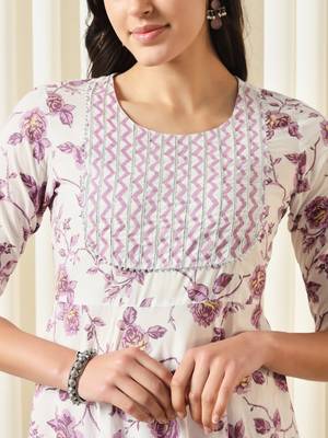 women white and purple anarkali cotton kurta with trousers & with dupatta 4