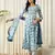 women white and blue anarkali cotton kurta with trousers & with dupatta