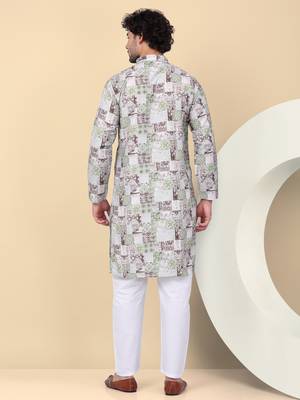 Men cotton green abstract printed kurta with elastic waistband pyjama 3