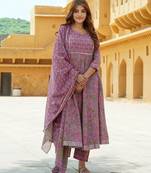 women mauve gotta patti anarkali kurta pant dupatta set