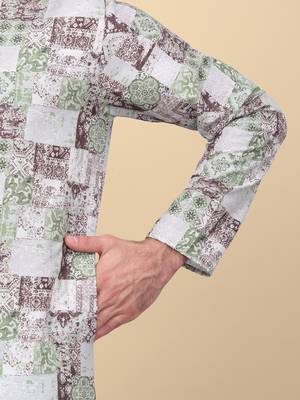 Men cotton green abstract printed kurta with elastic waistband pyjama 4