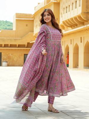 women mauve gotta patti anarkali kurta pant dupatta set 2