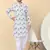 Men cotton white and black geometric printed kurta with elastic waistband pyjama