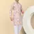 Men linen beige floral printed kurta with elastic waistband pyjama