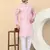 Men linen pink floral printed kurta with elastic waistband pyjama