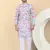 Men linen sky blue floral printed kurta with elastic waistband pyjama
