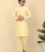 Men silk blend lime yellow kurta and churidar