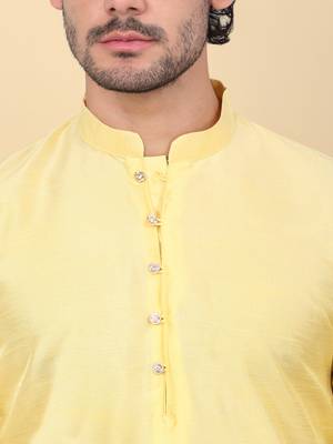 Men silk blend lime yellow kurta and churidar 2