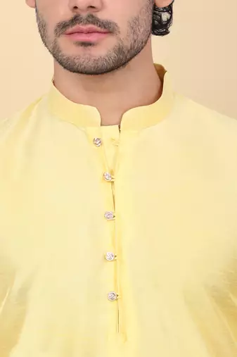 Men silk blend lime yellow kurta and churidar