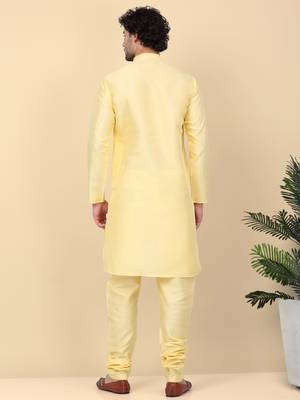 Men silk blend lime yellow kurta and churidar 3