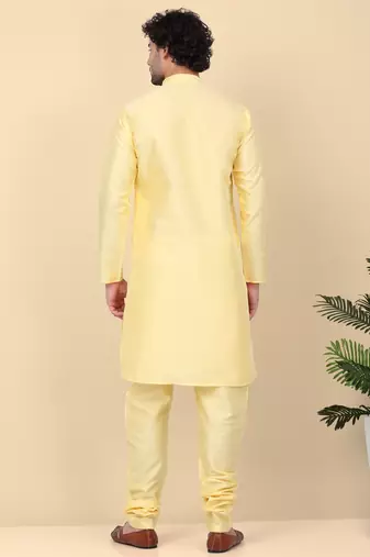 Men silk blend lime yellow kurta and churidar