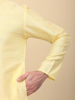 Men silk blend lime yellow kurta and churidar 4