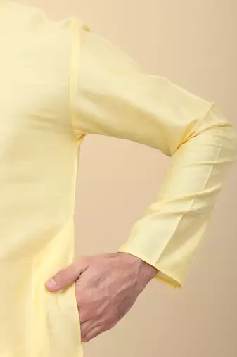 Men silk blend lime yellow kurta and churidar