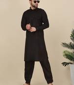 Black Cotton Plain Pathani Suit