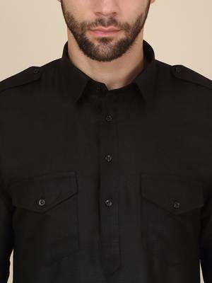 Black Cotton Plain Pathani Suit  3