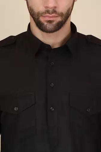 Black Cotton Plain Pathani Suit 