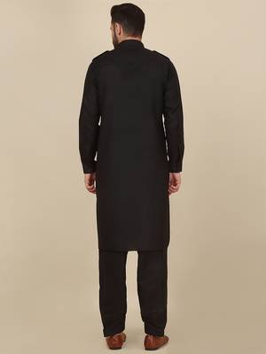 Black Cotton Plain Pathani Suit  4