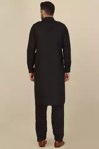 Black Cotton Plain Pathani Suit 