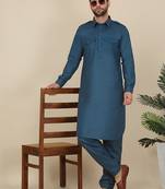 Men cotton blue pathani kurta with salwar