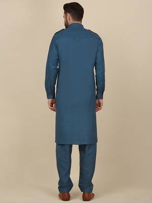 Men cotton blue pathani kurta with salwar 3