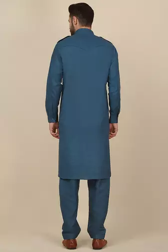 Men cotton blue pathani kurta with salwar