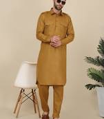Men cotton mustard pathani kurta with salwar