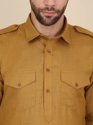 Men cotton mustard pathani kurta with salwar 2