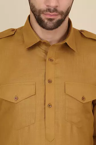 Men cotton mustard pathani kurta with salwar