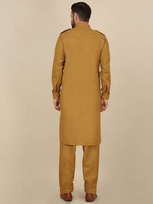 Men cotton mustard pathani kurta with salwar 3