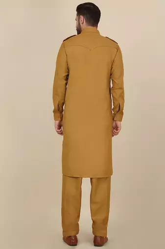 Men cotton mustard pathani kurta with salwar