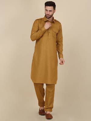 Men cotton mustard pathani kurta with salwar 4