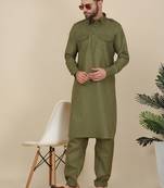 Olive Green Eid Pathani Salwar Kurta for Men