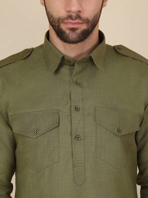 Olive Green Eid Pathani Salwar Kurta for Men 2