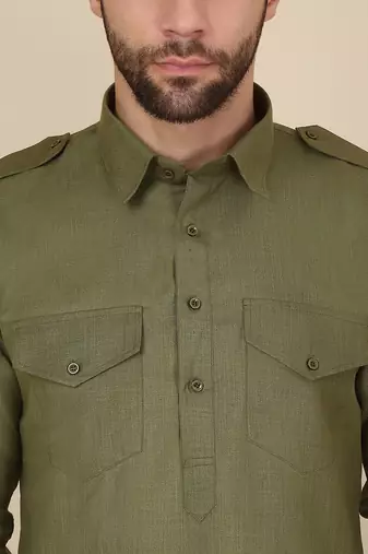 Olive Green Eid Pathani Salwar Kurta for Men