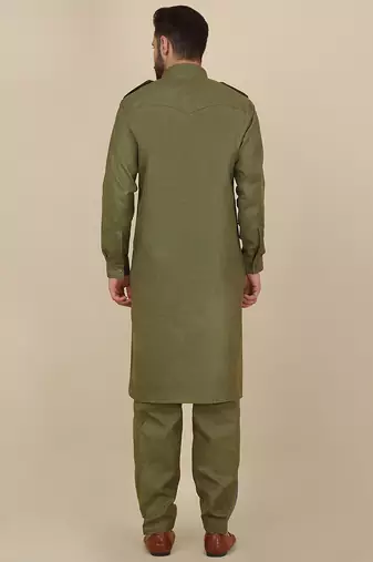 Olive Green Eid Pathani Salwar Kurta for Men