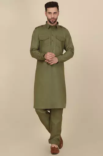 Olive Green Eid Pathani Salwar Kurta for Men
