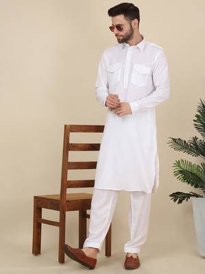 White Casual Pathani Kurta Salwar for Men 1