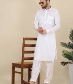 White Casual Pathani Kurta Salwar for Men